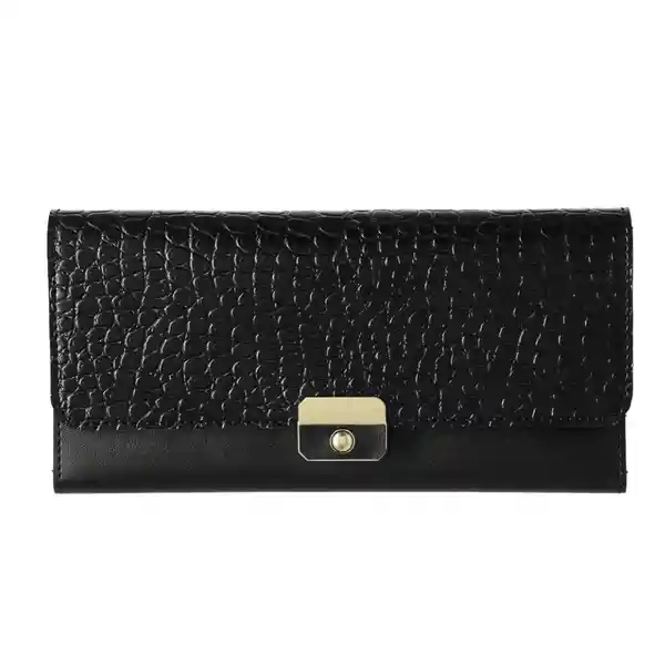 Cartera Trifold de Patron Animal Con Solapa Mujer Negro Miniso