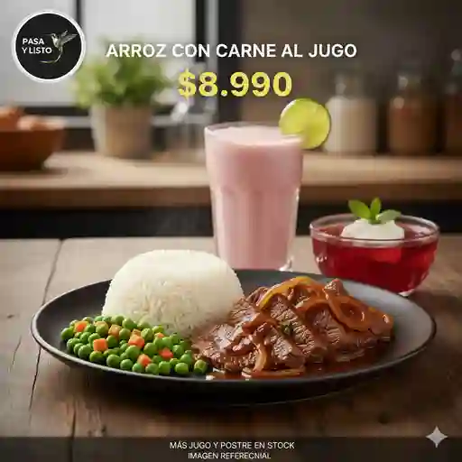 Carne al jugo con arroz