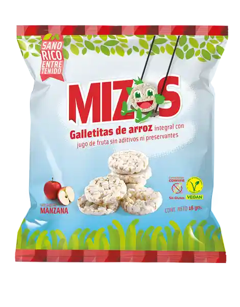 Mizos Galletas de Arroz Integral Cubiertas con Jugo de Manzana