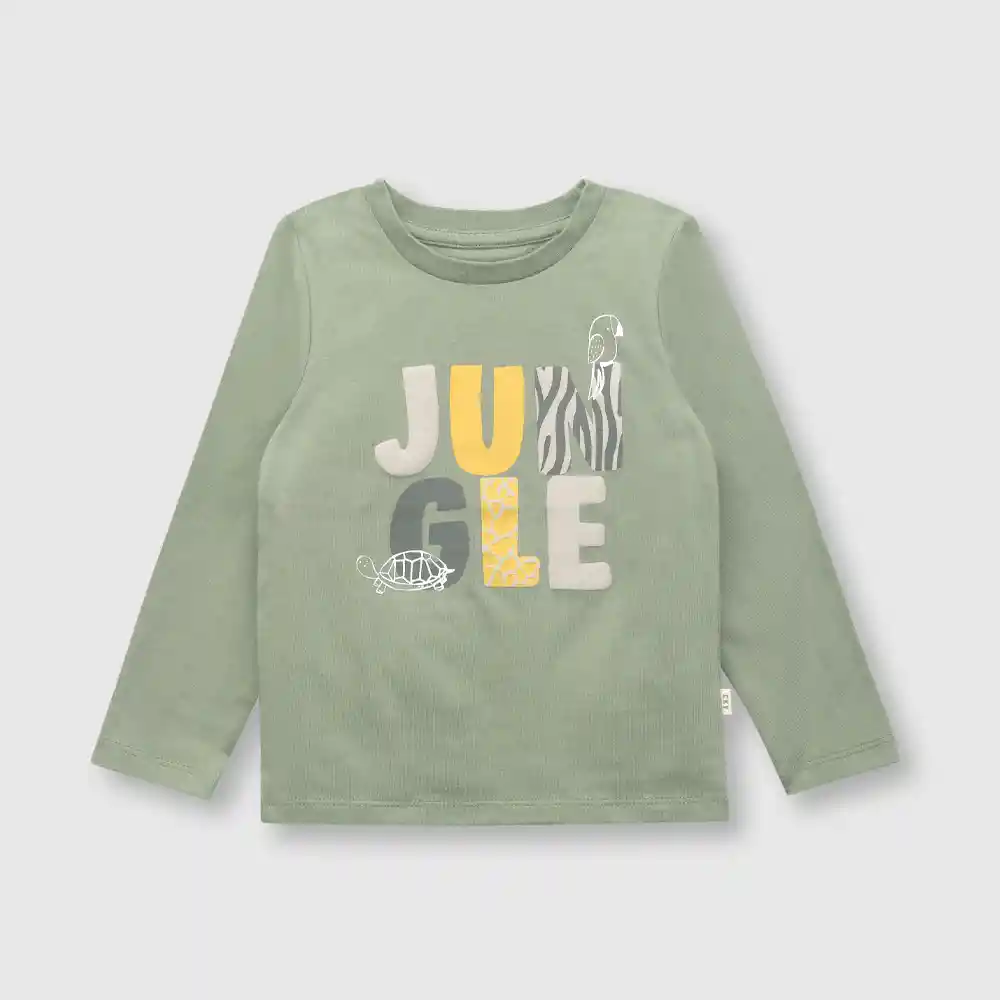 Polera De Bebé Jungle Niño Oliva Talla 3/6m