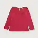 Polera de Niña Manga Larga Cuello Broderie Rojo Talla 2A Opaline