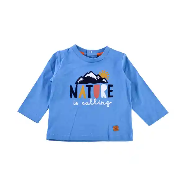 Polera Manga Larga Bebé Niño Color Azul Talla 3 M Pillin