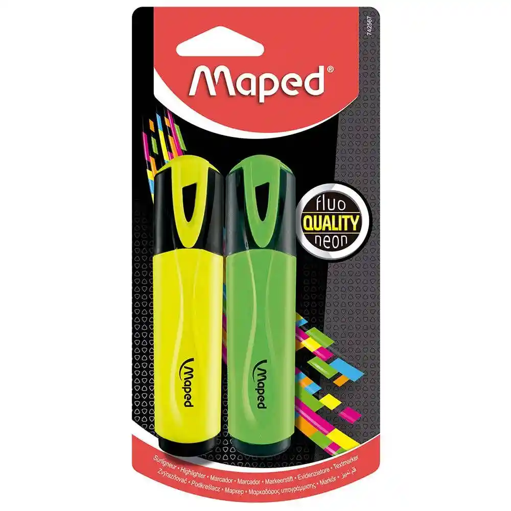 Set 2 Destacadores Colores Aleatorio Sin Grip Maped