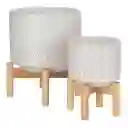 Maceta de Cerámica Con Base de Bambú 14 x 12 cm Casaideas