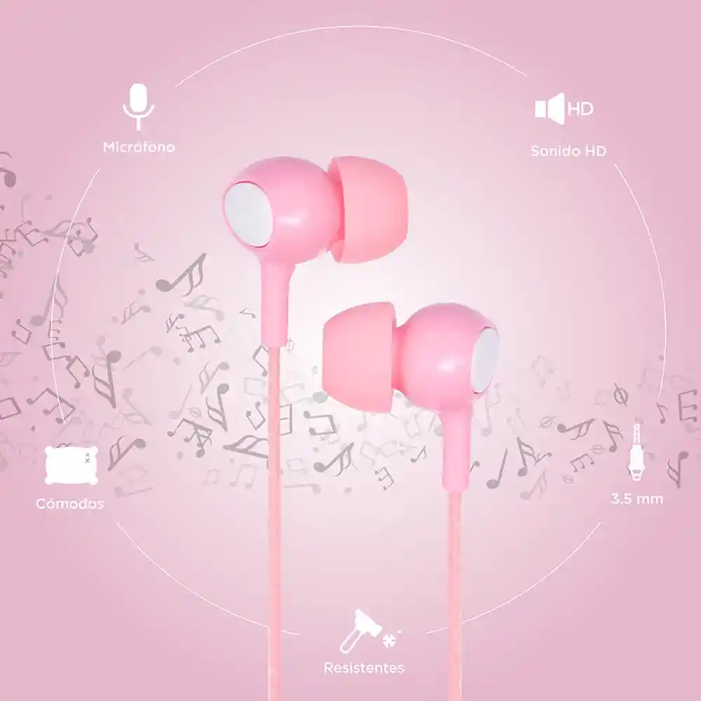 Miniso Audífonos De Cable Se383 Rosa/blanco 12m