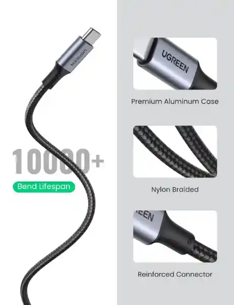 Ugreen Cable Usb-c 100w Pd Negro Modelo US316