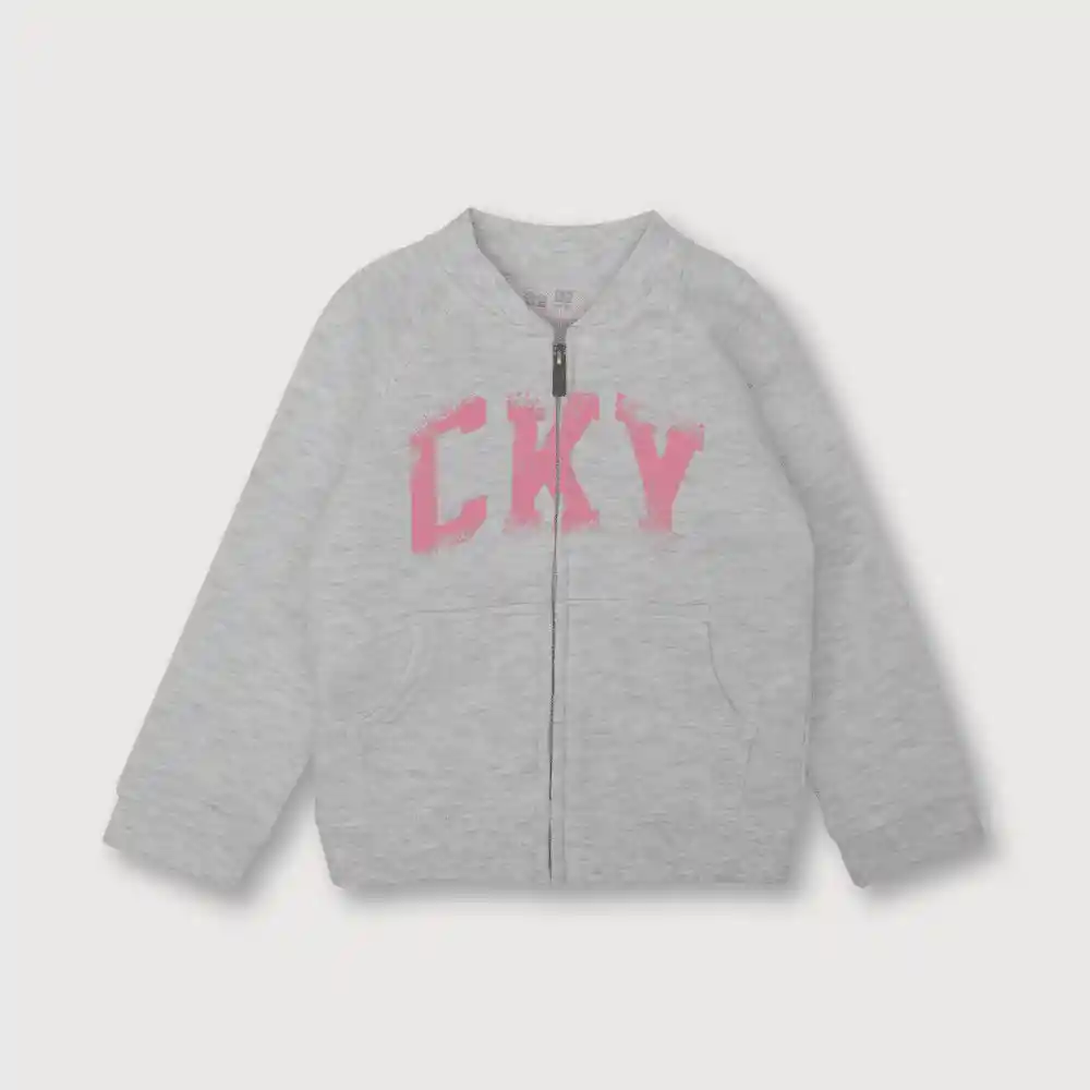 Polerón Cky Con Cierre De Niña Gris Claro Talla 3/6 M