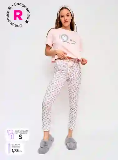 Index Pijama Bas Manga Corta Print Rosado Talla M Fb V25