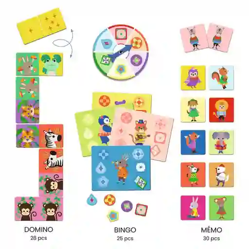 Djeco Dominó Bingo Memo Juegos Pequeños Amigos