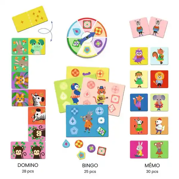 Djeco Dominó Bingo Memo Juegos Pequeños Amigos