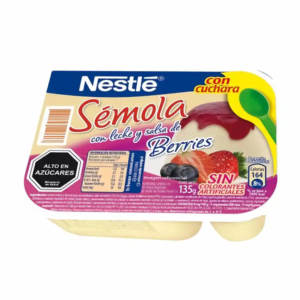 Nestlé Postres Sémola con Cuchara con Leche y Salsa de Berries