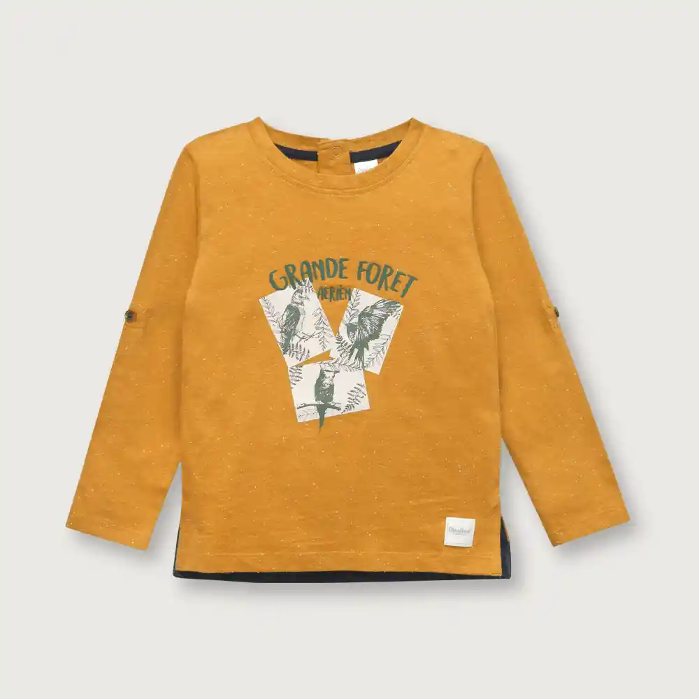 Polera De Niño Aves Mostaza Talla 2a