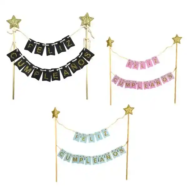 Decoración Banderines Torta Feliz Cumpleaños
