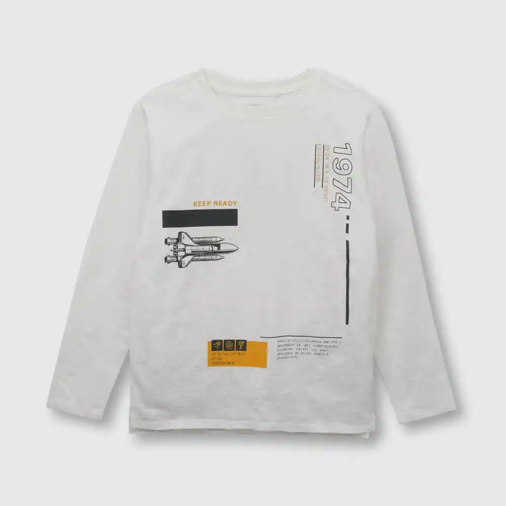 Polera Estampada Urbana Para Niño Blanco Talla 3a