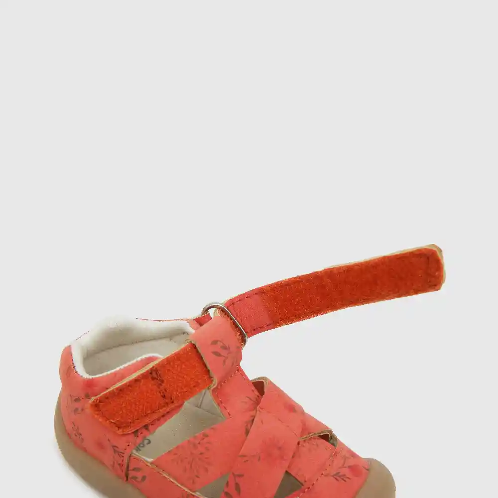 Sandalias Floral Con Velcro Para Niña Rojo Talla 17