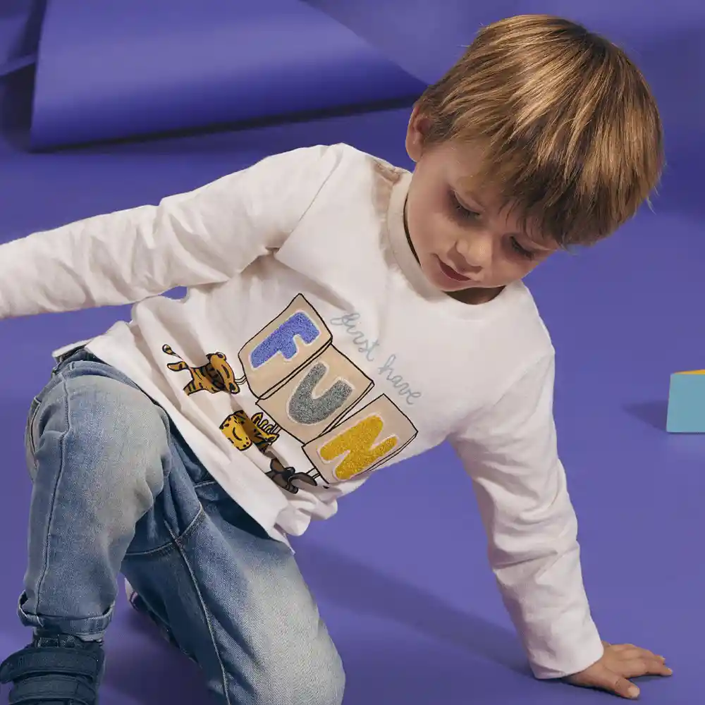 Polera Animales De Bebe Niño Blanca Talla 12/18m