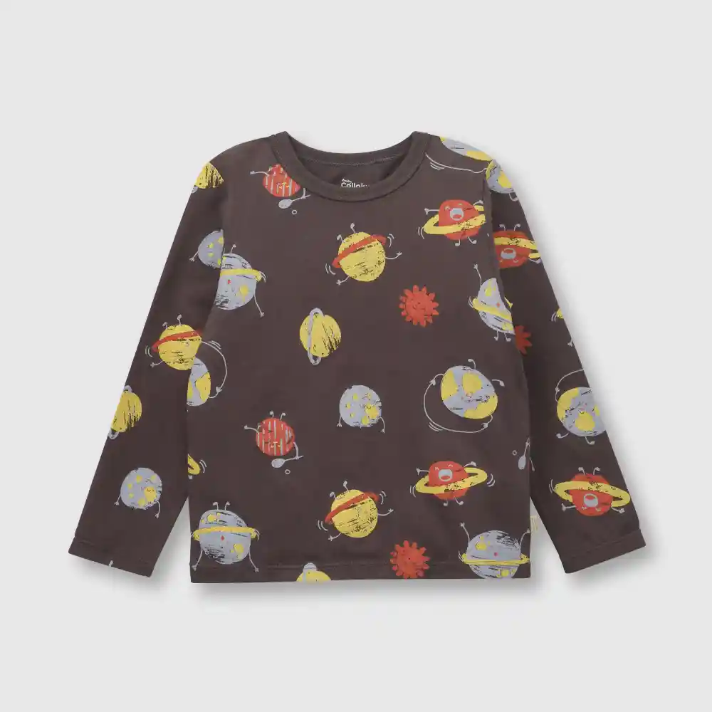 Polera Planetas Bebé Niño Gris Talla 9/12 Meses