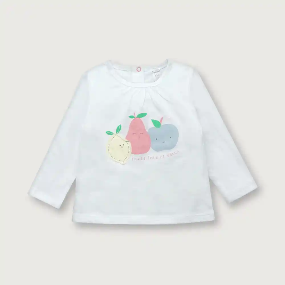 Polera Manga Larga Frutas De Niña Blanca Talla 3m