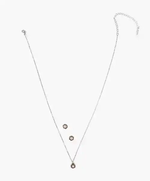 Set Collar y Aros Piedra Blanca Plateado Lounge