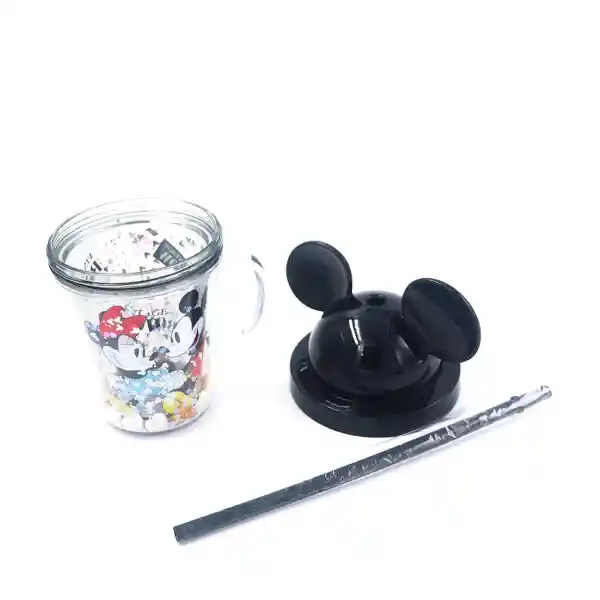 Miniso Vaso de Plástico Con Popote y Tapa Mickey Mouse 280 mL