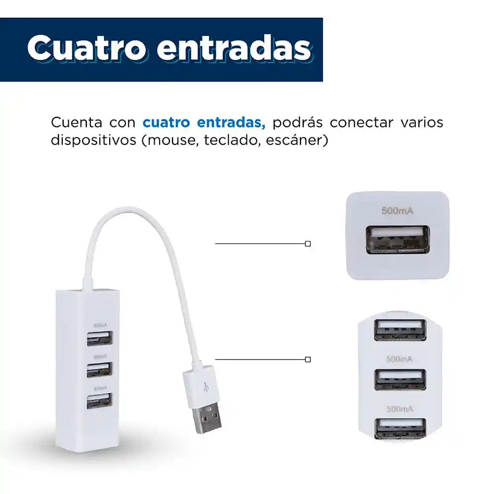 Adaptador USB de 4 Puertos Blanco Miniso