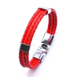 Pulsera Cuero Con Detalles en Acero Roja