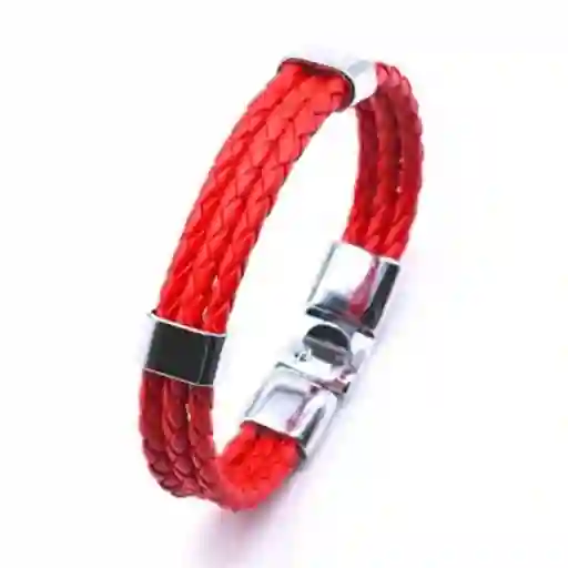 Pulsera Cuero Con Detalles en Acero Roja