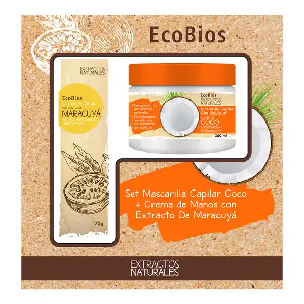 Ecobíos  Pack Mascara Capilar Coco + Crema de Manos Maracuyá