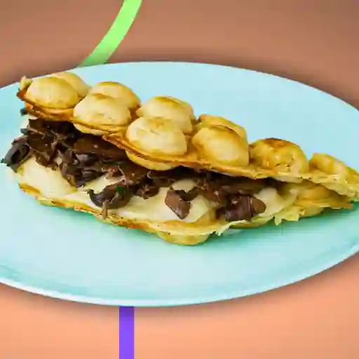 Waffle con champiñon y queso