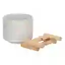 Maceta de Cerámica Con Base de Bambú 14 x 12 cm Casaideas