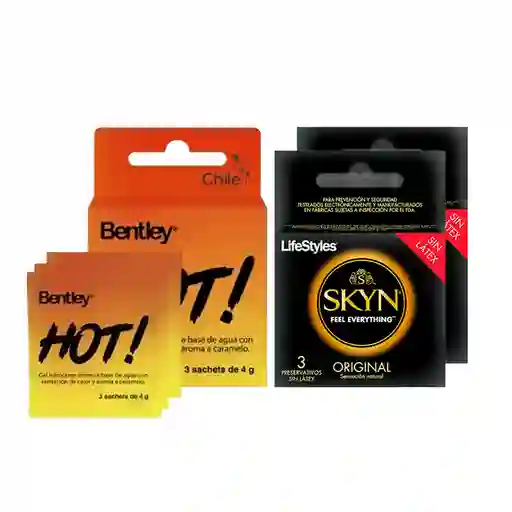 Combo Bentley Gel Lubricante Hot Skyn Preservativo Original