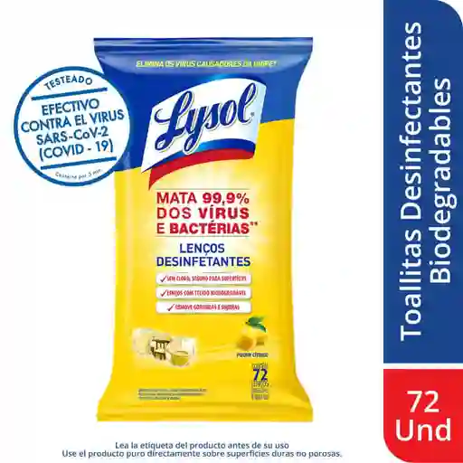 Lysol Toallitas Desinfectantes Poder Cítrico 72 unid.