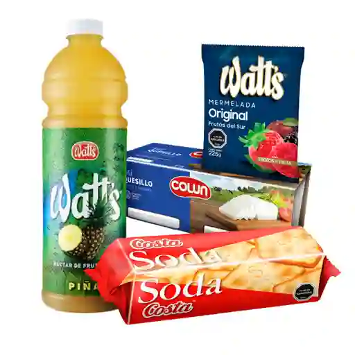 Combo Galleta Soda + Quesillo + Mermelada Frutos + Jugo Piña