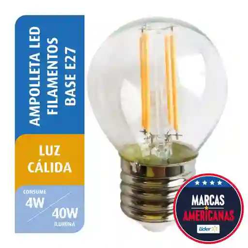 Ampolleta Led Filamento Mini Bola 4W Luz Cálida E27 Great Value