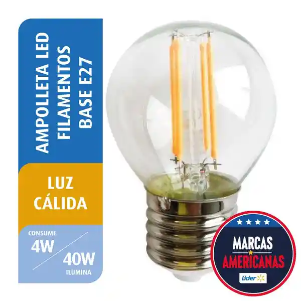 Ampolleta Led Filamento Mini Bola 4W Luz Cálida E27 Great Value