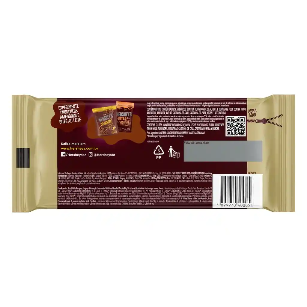 Hersheys Barra De Chocolate Extra Cremoso