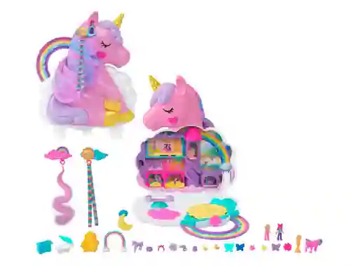 Polly Pocket Juego Unicornio Con Salón Arcoíris