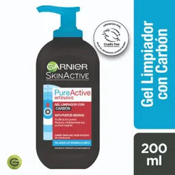 Garnier-Skin Active Gel Limpiador con Carbón Anti-Puntos Negros Pure Active Intensivo para Piel Grasa