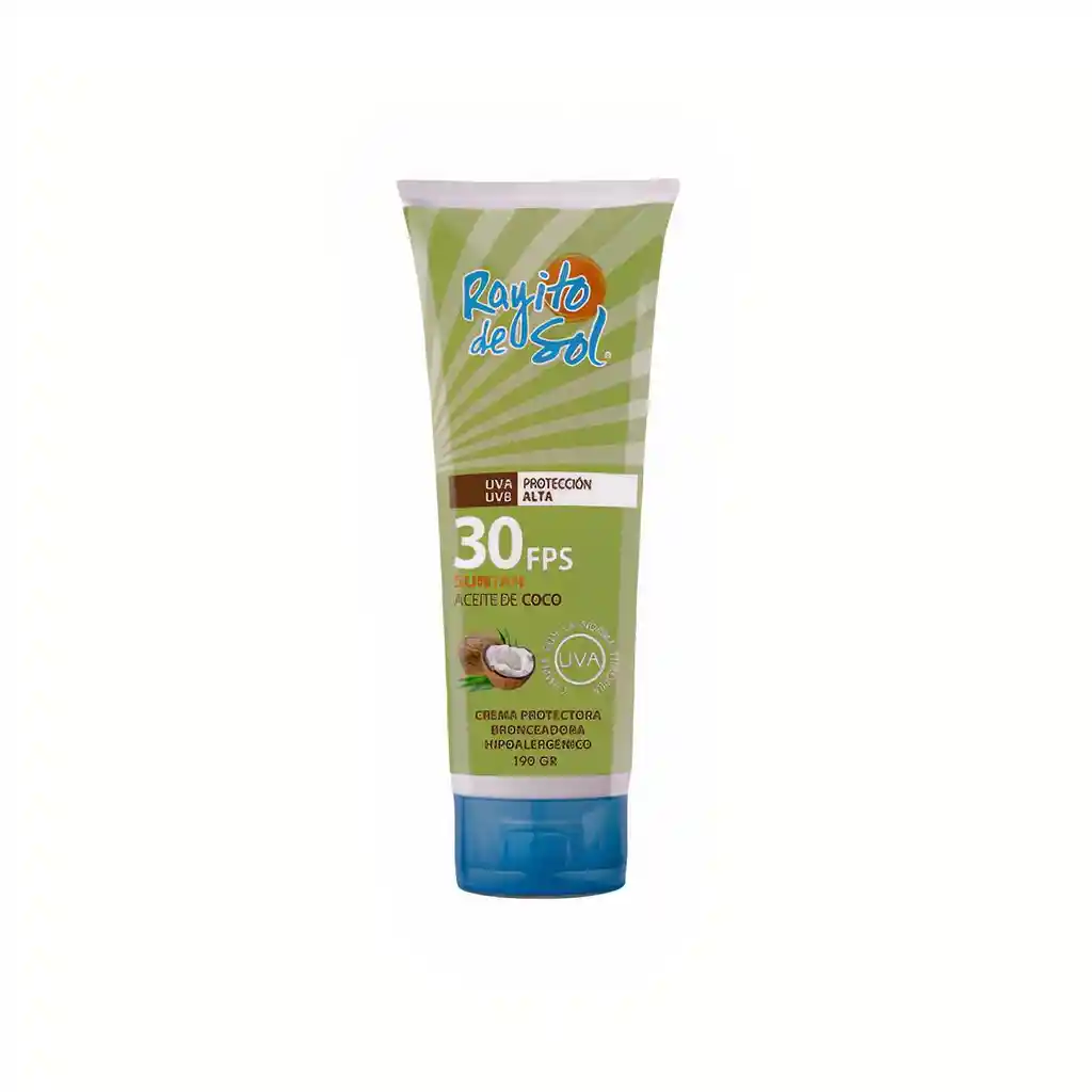 Rayito De Sol Crema Bronceadora Fps30 con Aceite de Coco