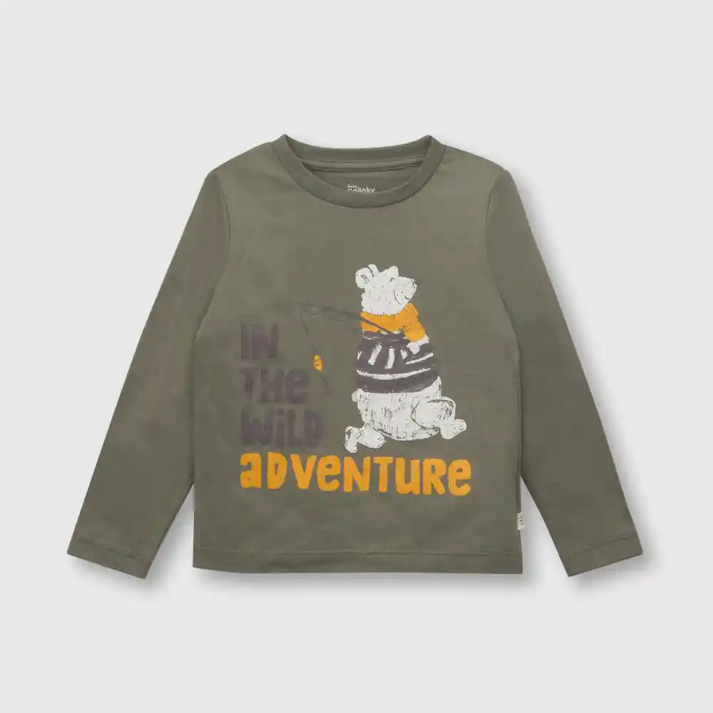 Polera Oso Bebé Niño Verde Talla 3/6 Meses