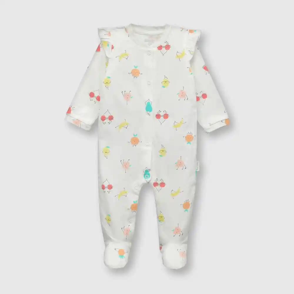 Enterizo Osito Frutas Yoga Bebé Niña Blanco Talla 3/6m