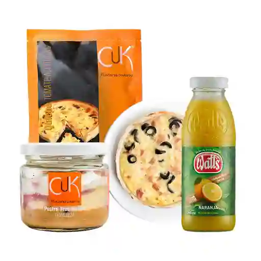 Combo Quiche Tomate + Jugo Naranja +Tres Leches Manjar Frambuesa