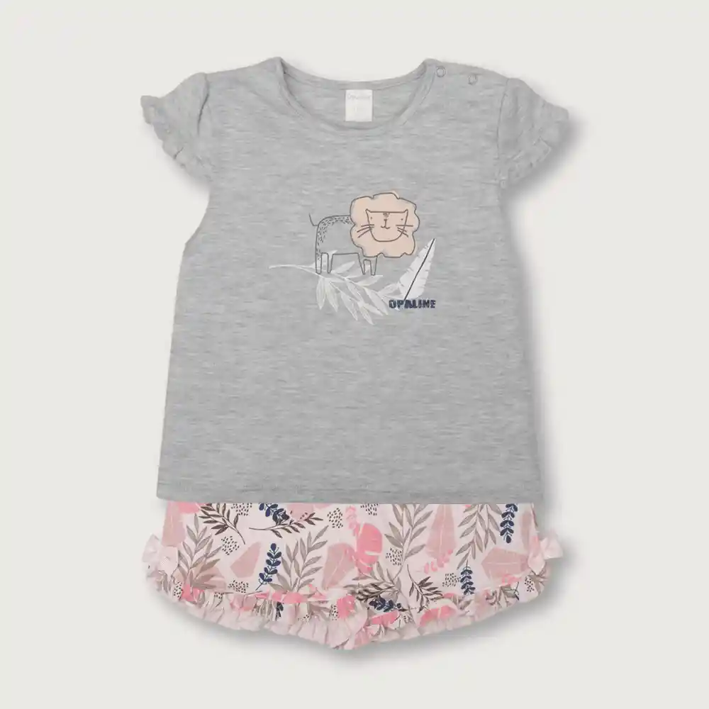 Pijama Corto Tropical Para Niña Gris Talla 4a