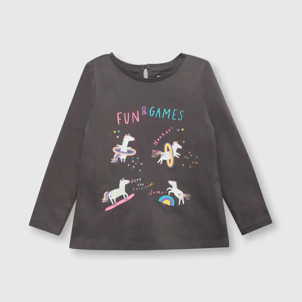 Polera De Bebé Unicornio Niña Gris Talla 9/12m