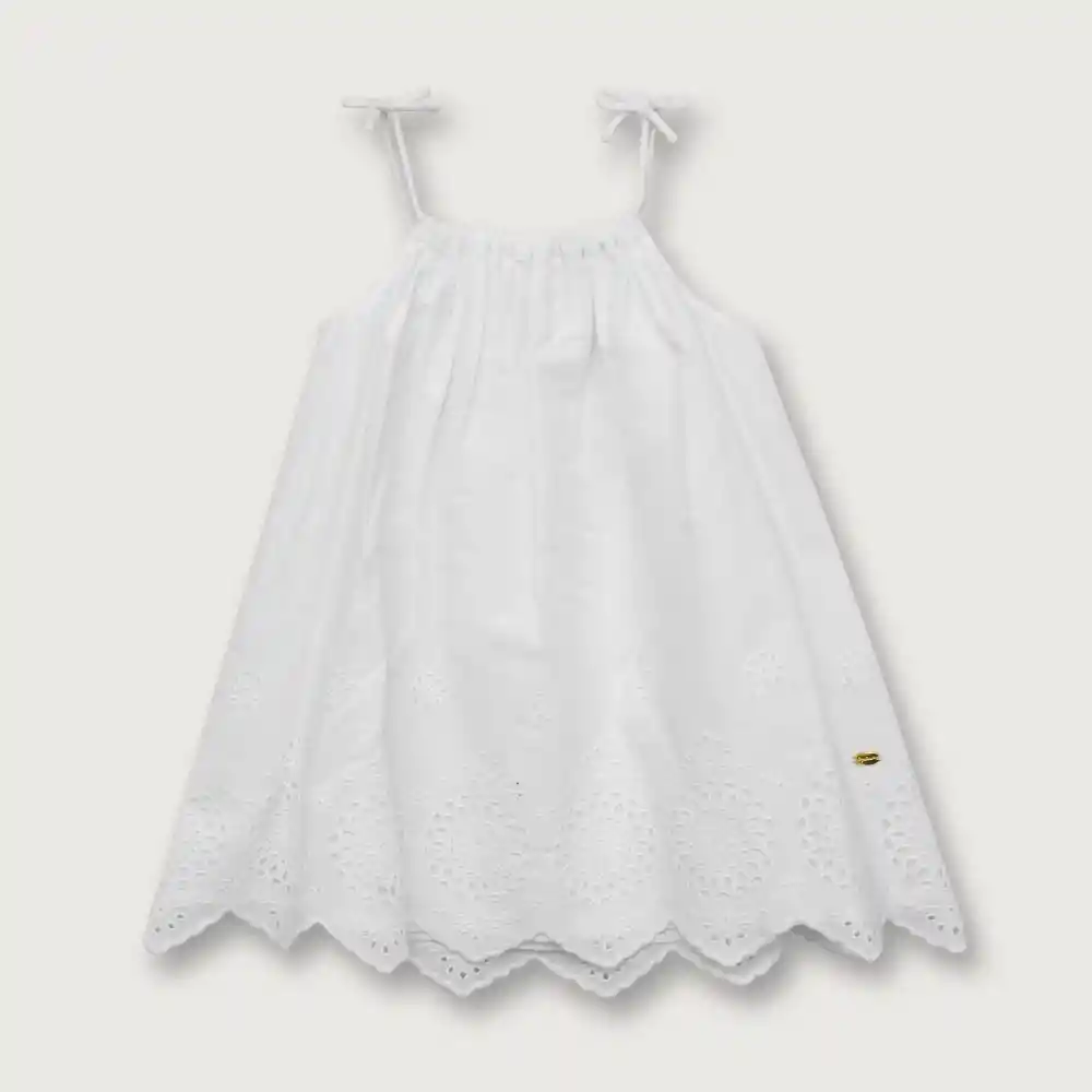 Vestido Niña Recogido En El Cuello Para Blanco Talla 2a