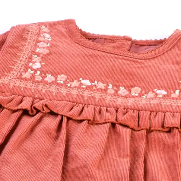 Vestido Cotelé Manga Larga Bebé Niña Terracota Talla 6 M Pillin