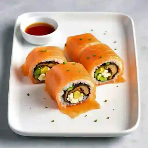 Roll champiñón furay envuelto en salmón