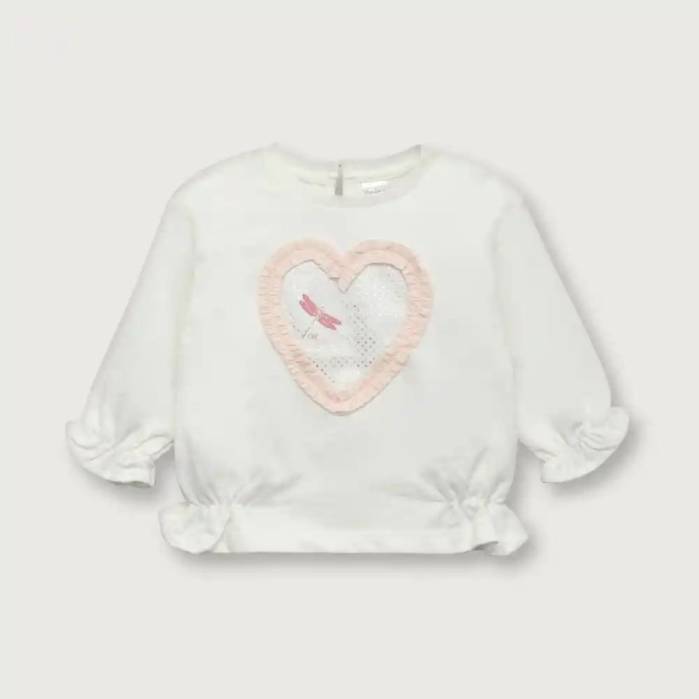 Polerón Corazón De Niña Crema Talla 9m