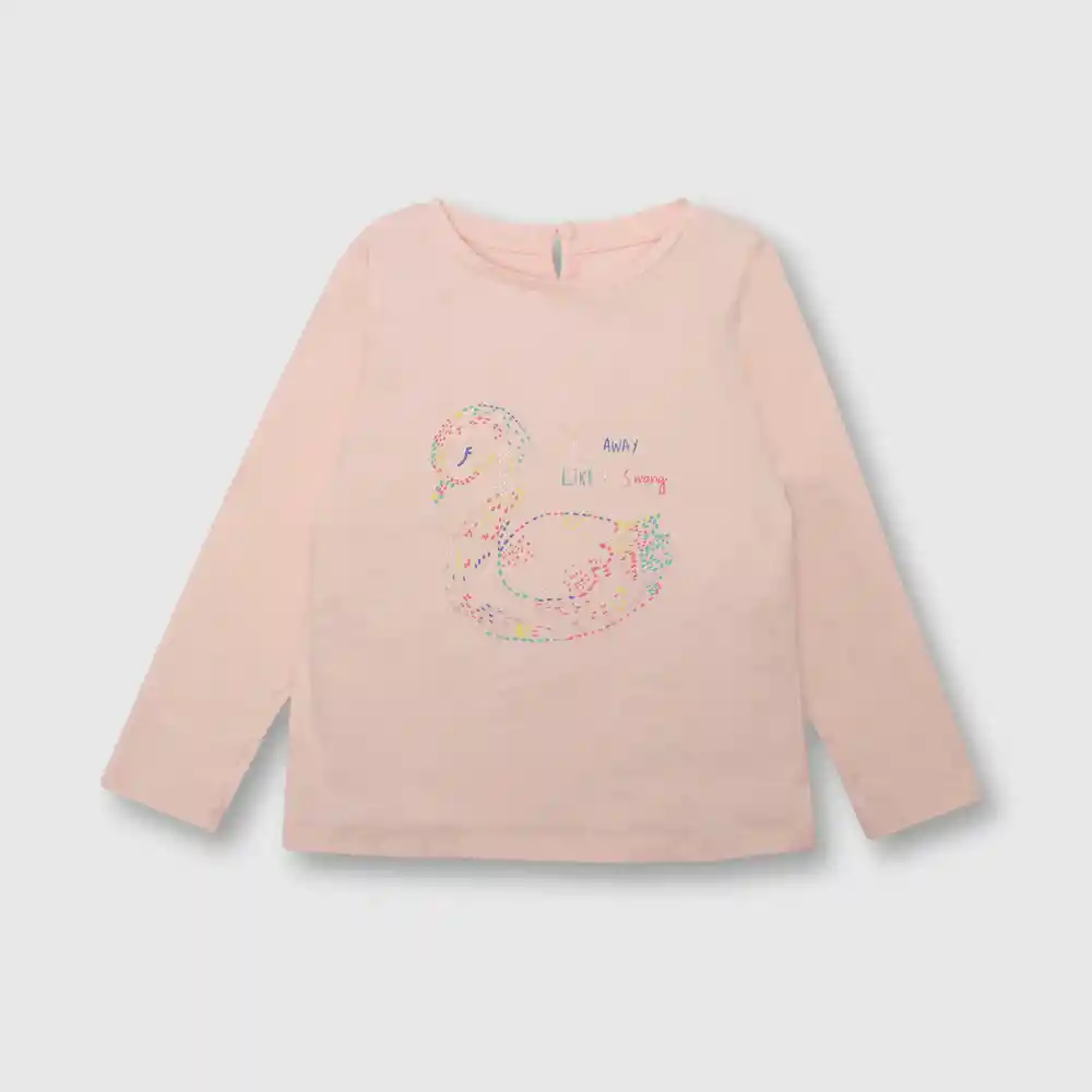 Polera Cisne De Niña Rosado Talla 3/6 Meses