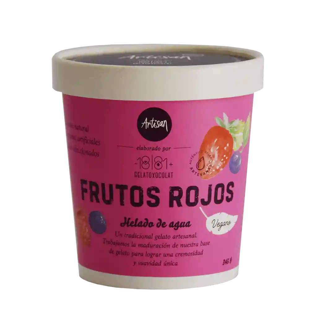 Artisan Helado de Agua Vegano Artesanal Sabor Frutos Rojos